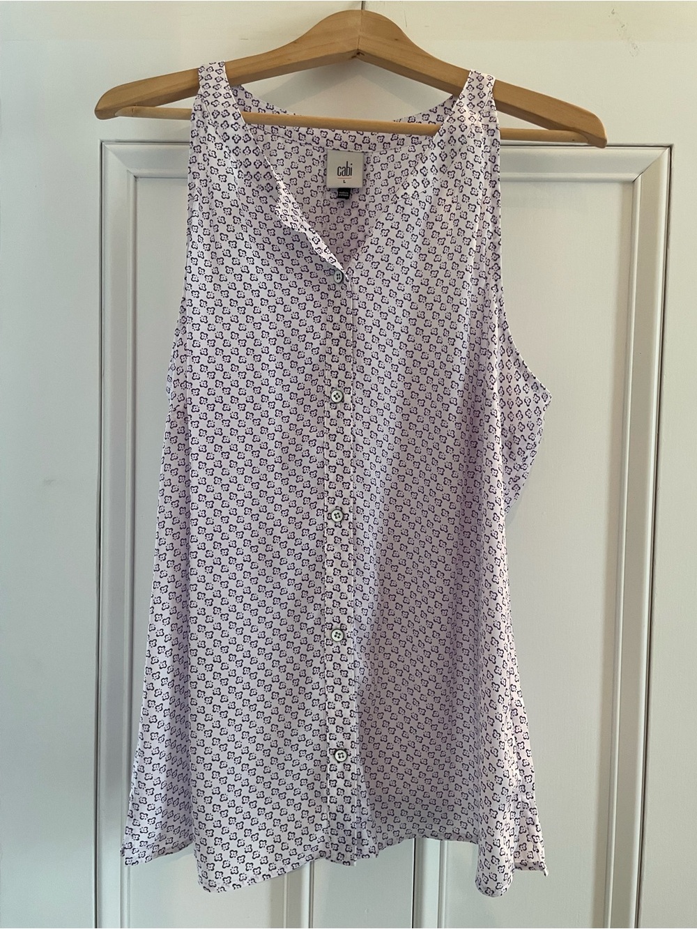 CAbi Lavender Print Button-Front Sleeveless Top